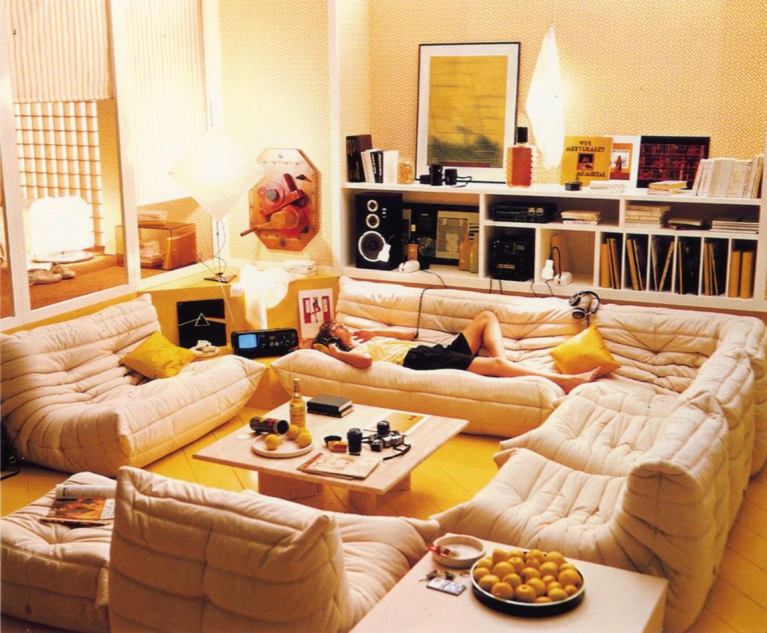 A 1970s living room filled with cream Togo modules