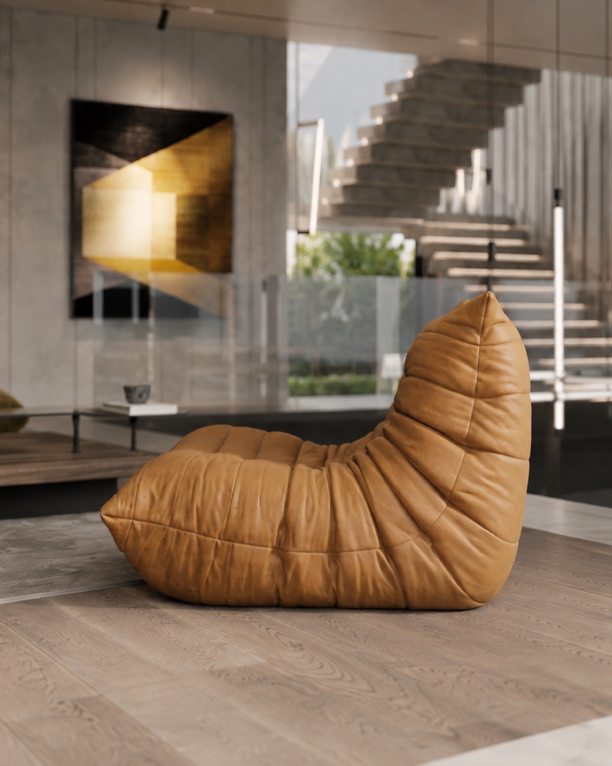 The Togo lounge chair at rest in the CT Villa interior, late afternoon light